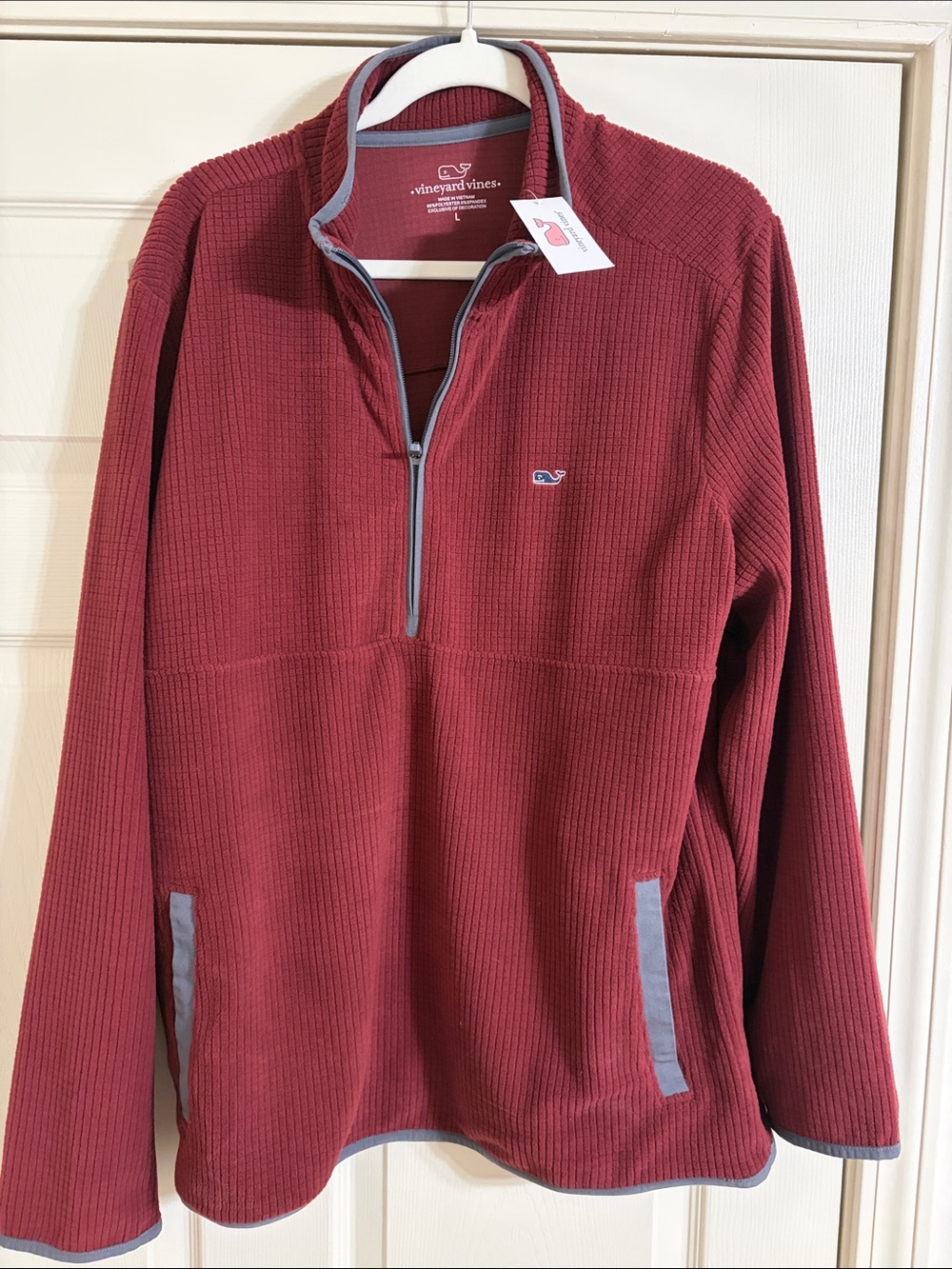 Vineyard Vines Men's Wine Red Half-Zip Sweater with Gray Trim